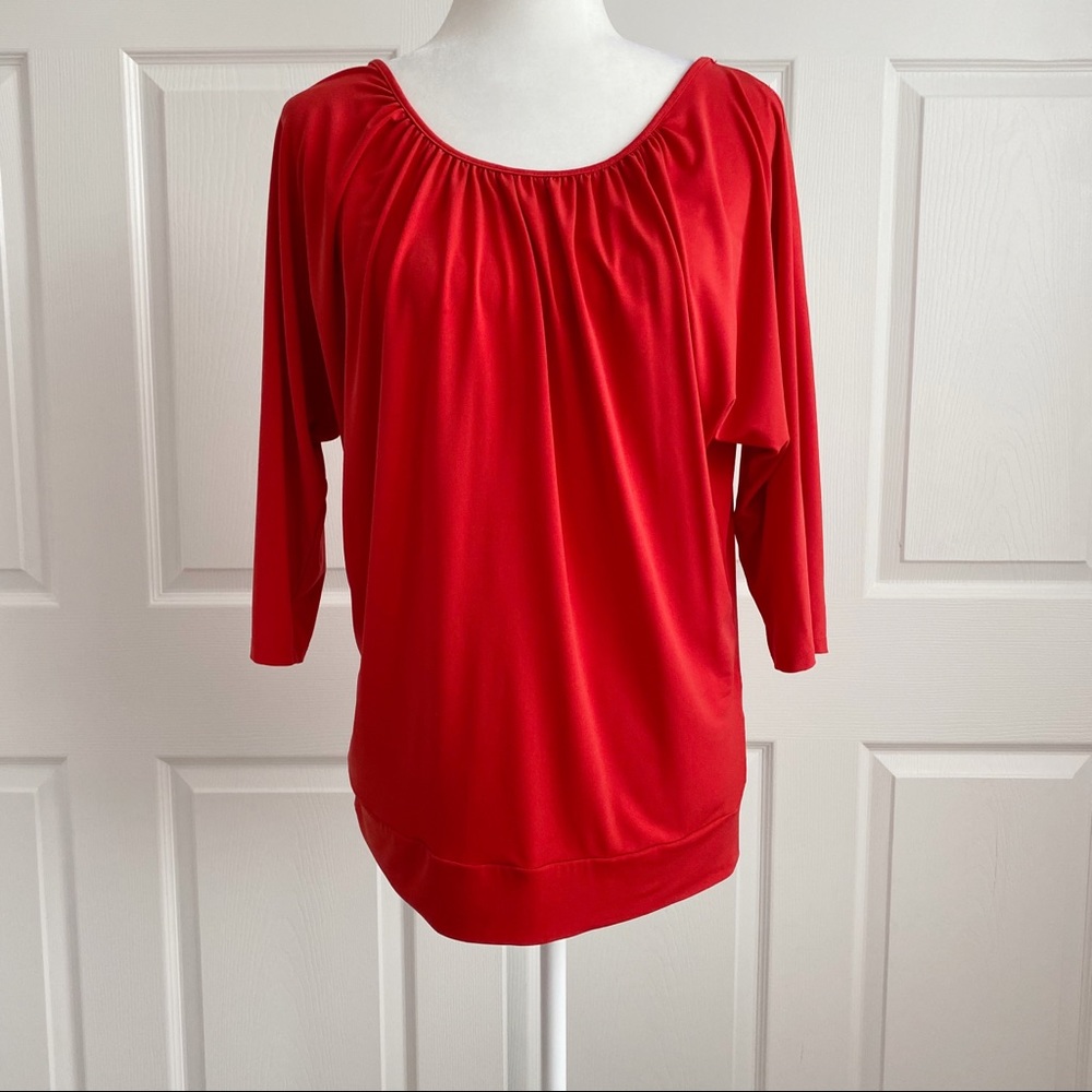 New York & Co Red Dolman Cold Shoulder Top